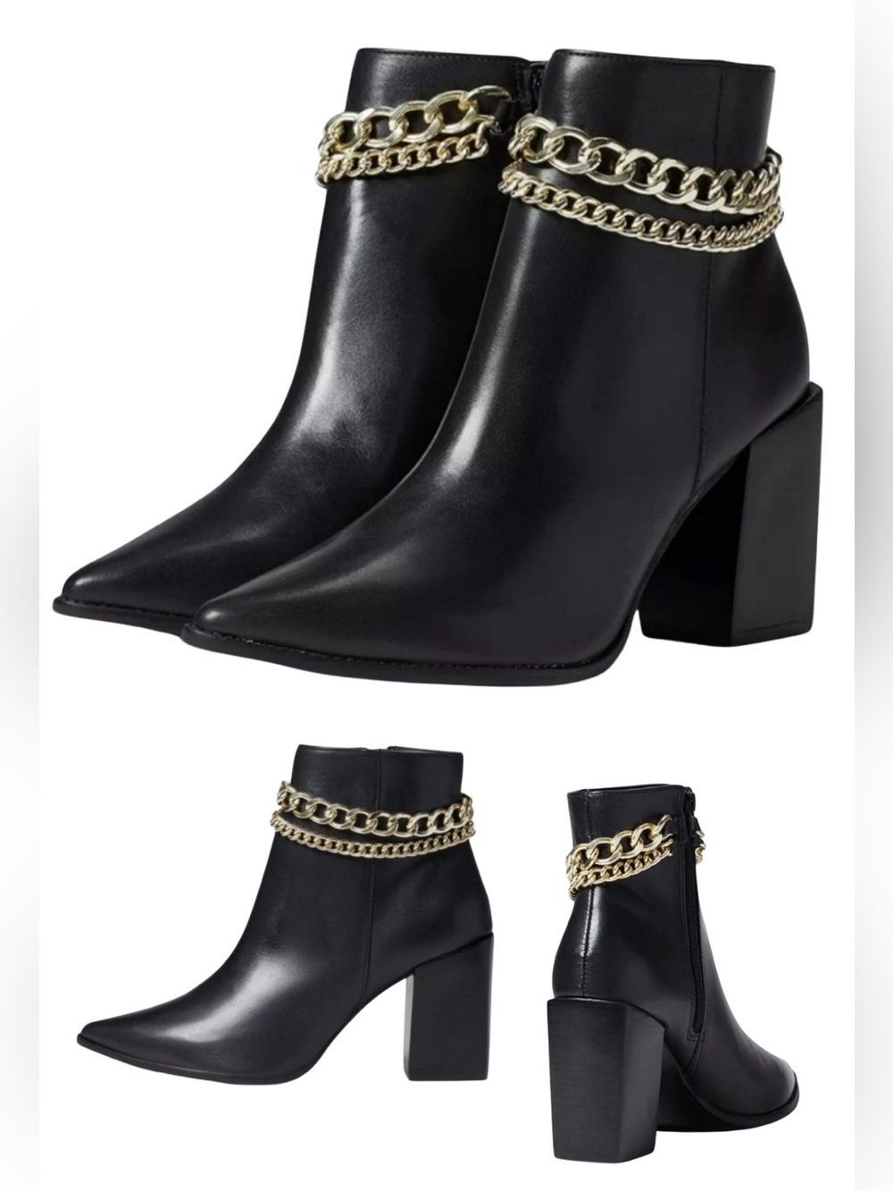 NWOT Steve Madden Perlina Black Leather Chain Booties Women's Size 9